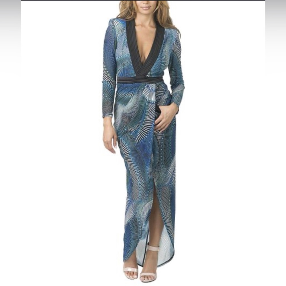 CQbyCQ Teal Abstract Surplice Maxi Dress‎